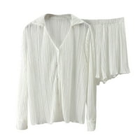 Booker Rever Shorts Set ženske ljetne čvrste boje modni V izrez natlan dugih rukava s kratkim hlačama