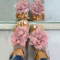 Lydiaunistar Ljetne žene Flat String Sandale sa sandalama Bohemian Style Cvjetni kaiš cipele ružičaste