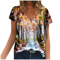 Ljetni vrhovi za žene casual vintage boja cvjetni print kratkih rukava V majice