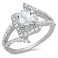2. CT Sjajni smaragdni Clear Simulirani dijamant 18k bijeli zlatni halo pasijans sa akcentima prsten sz 5.25