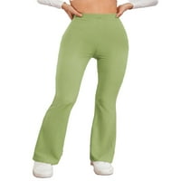 Ženska elastična visoka struka rebra pletene pantalone za noge zelene boje