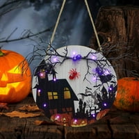 Noć vještica Spider Viseća vrata sa LED svjetlom drvenim zidnim zidnim pločama Trijem za Halloween Farmhouse