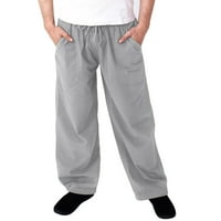 Muške pamučne posteljine hlače elastična struka labava fit nacrtaju ljetna plaža pantske harem hlače casual obrezane pantalone lagane hlače sa džepovima sive, male