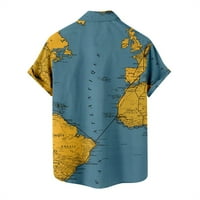 Vruća prodaja mapa svijeta uzorak muške košulje Digitalni tisak labavo veliko veličina gumba kratkih