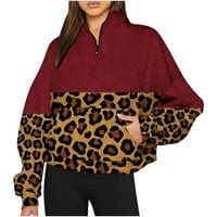 Penkaiy dukmirt za žene Ženska modna jeseni zimski leopard Ispis Casual Sports Okrugli vrat Trackeuits