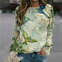 Bazyrey dugi tunički vrhovi bluza za žene za žene dugih rukava trendi cvjetni ispis labavi bluze okrugli