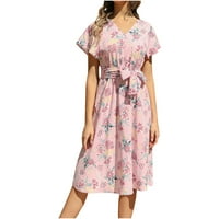 Modne žene Ljeto cvjetno midi haljina ruffle rukava V izrez