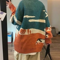 KETYYH-CHN Žene Jeseni džemperi Stripe džemper s dugim rukavima narančasta, m