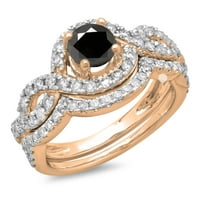1. Carat 18K Rose Gold Okrugli bijeli i crni dijamantski dame Swirl Bridal Halo Angažman prsten sa odgovarajućim
