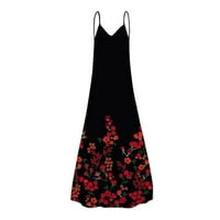Clearsance Ljetne haljine za žene Maxi rukava bez rukava A-line cvjetni halter haljina crvena 2xl
