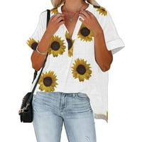Ženski vrhovi ženska modna modna V-izrez Labavi kratki rukav vrhunska košulja nepravilne tiskane žute