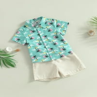 Qinghua Toddler Baby Boy Hawaian Outfits Dugme s kratkim rukavima Dolje Majica Elastična struka Kratke