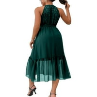 Elegantni biljni print Halter vrat Line haljine bez rukava tamnozelene ženske haljine s