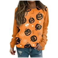 Yubatuo Halloween majice za žene grafičke dukseve s dugim rukavima Crewneck kostimi narandžasti xl