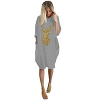 Puawkoer ženski džepni božićni plus rukav dreševine veličine o dugim ženskim haljinama Ženska haljina