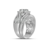 Čvrsti 14K bijeli zlatni okrugli dijamantni klaster bridalni vjenčani zaručnički prsten set CT. - Veličina