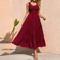Dyfzdhu haljine za žene bez rukava pune boje nagnute maxi sandress ljetna plaža tirena velika ljuljačka duga haljina