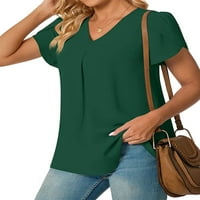 Ženska majica V izrez Šifon vrhovi bluza pluta za petal-rukavac Comfy majica Holiday Tee Green XL