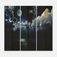 Art DesimanArt 'puni mjesec u oblačnoj noći nebo' Moderni print na prirodnom borovom šumu - ploče -