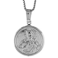 Sterling srebrno sveto srce Isusove medalje u Hollow Italiju u promjeru