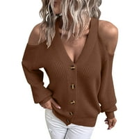 Plus veličine vrhova za žene Žene modne hladno rame gumb pletene džemper kardigan dugi rukav vrh