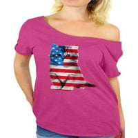 Neugodni stilovi Ženska američka zastava Cat Graphic Off Off ramena The The Majica Slatka četvrti srpnja