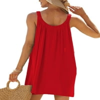 Dame Ljeto plaža Sundress Crew Neck kratke mini haljine Spremljene haljine s čvrstim bojama obična putovanja