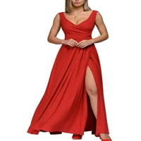 Cindysus ženske duge haljine bez rukava pune boje maxi haljine formalni kravatni struk crveni s