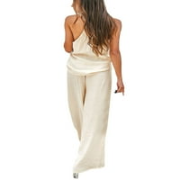 Eyicmarn ženske pidžame pune boje V izrez Camisole i široke hlače za noge Loungewear Set Meko za spavanje