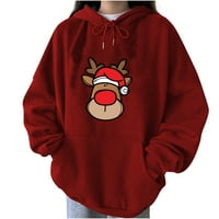 Prodaja Žene Fals Fashion Božićni duks Ležerne prilike Dugi rukav Xmas Grafički džepovi kapuljača pulover