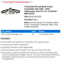 Timning remenski komplet i pumpa za vodu - kompatibilna sa - Volkswagen Jetta A 1.9L 4-cilindrični BRM