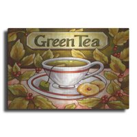 Luxe Metal Art 'Tea Time Time zeleni čaj' autor Cathy Horvath-Buchanan, metalna zidna umjetnost, 36 x24