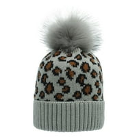 Ženska modna labava leopard tisak vunene pletene šešir toplog vjetrootpornosti veliki loptički šešir