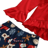 Fanvereka Little Girls Outfit dugih rukava okrugli ovratnikov zastoj za manžetne vrhove + Santa Claus