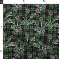 Pamuk Satens Stolcloth, 90 Trg - Tartan Plaid Thistle Scottish England Wildflowers Highland Green Purple