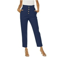 Pantalone za žensku ljetne hlače pamučne posteljine visokog struka pantalone labave s džepnim hlačama