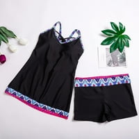 Lovskoo Womens Cohluits dva visoko rezana konzervativna ispis Strappy Back Set Swimsuits Swimress crna