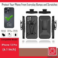 Kapsula Case Vojni slučaj Kompatibilan je s iPhone Pro [ShockOtroof Cred Kickstand Holster Clip Clean Crna futrola za iPhone Pro Svi nosači