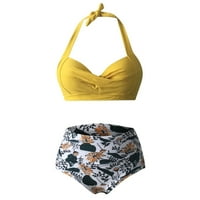 Ženske klike kupaćih kostimi za žene Vintage kupaći kostim dva retro Halter Ruched High Squik Print