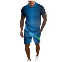 Gaiseeis Muški lanac polo majica 3D štampanje moda Tanak muški kratki rukav dvodijelni set plavi xxxl