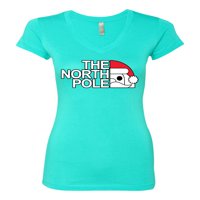 Wild Bobby Logo Parody Santa Claus The North Pole Božićne žene Junior Fit V-izrez Tee, Tahiti plava,