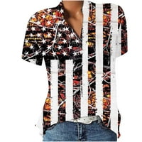 Ženska kratka rukava Američka zastava 4. srpnja Košulje Ljeto dugme V izrez Henley majica Dressy Bluze