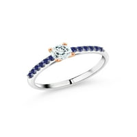 Gem Stone King 0. CT Sky Blue Aquamarine Blue stvorio je safir 10k bijeli zlatni prsten sa ružinim zlatnim