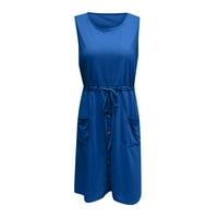 Ljetne haljine za ženske ležerne kratkih rukava od labavog okruglog vrata s džepnim gumbom haljina od