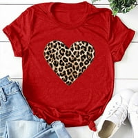 Majice za žene Valentinovo Ležerni kratki rukav O vrat Leopard cvjetni ispis, gornja kratka majica u