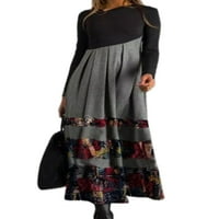 Haite Ladies V izrez cvjetni print dugačka haljina retro rukava Maxi haljine za odmor vintage ruched