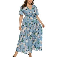 Ženska plus veličina haljina s dugim rukavima od pune ramena, čvrsta nepravilna šifonska mini haljina