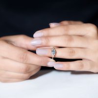 Baguette Oblik Aquamarine Obećaj Prsten sa dijamantom za žene - AAA razred, srebrna srebra, SAD 11.00