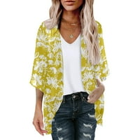 Ženska moda plus veličina Ženski ljetni cvjetni print Puff rukav kardigan labav pokrov u kaznenu bluzu ljetni trendi vrhovi žutih