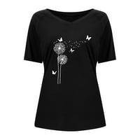 Ženska modna V-izrez Pulover, majica kratkih rukava, crna, xxxxl
